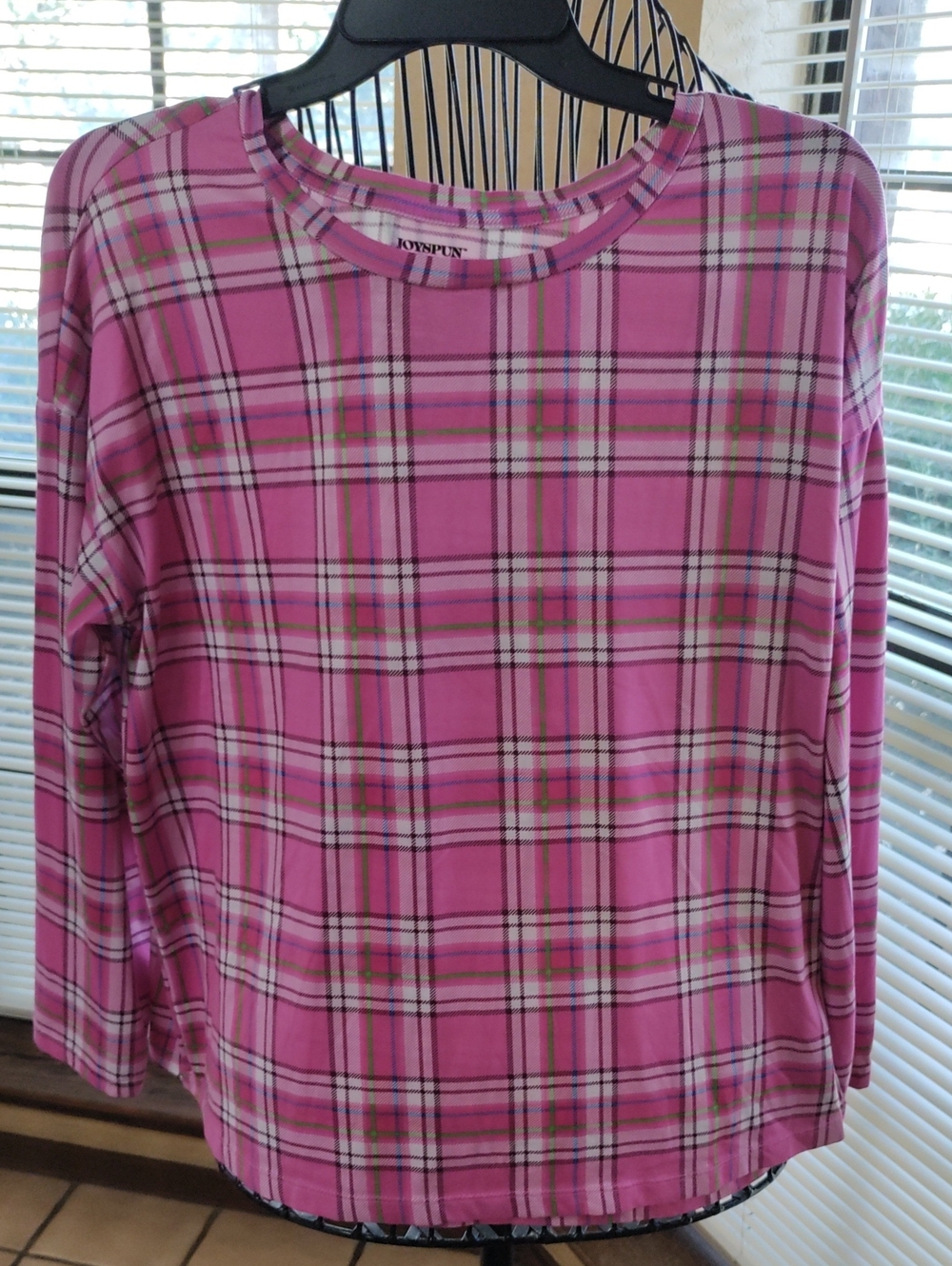 Joyspun Pajama Top Pink Plaid Long-Sleeve Women’s Top